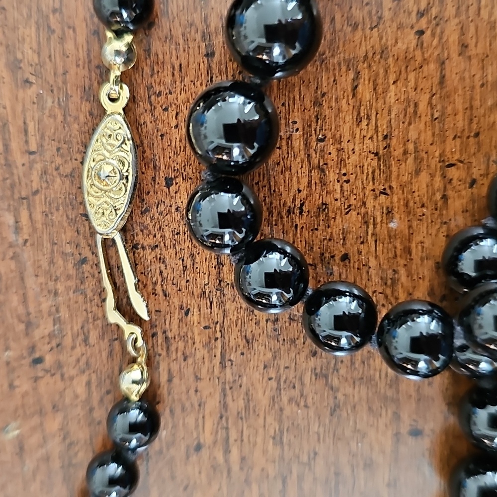 Vintage Black Onyx Beaded Necklace - Picture 5 of 7